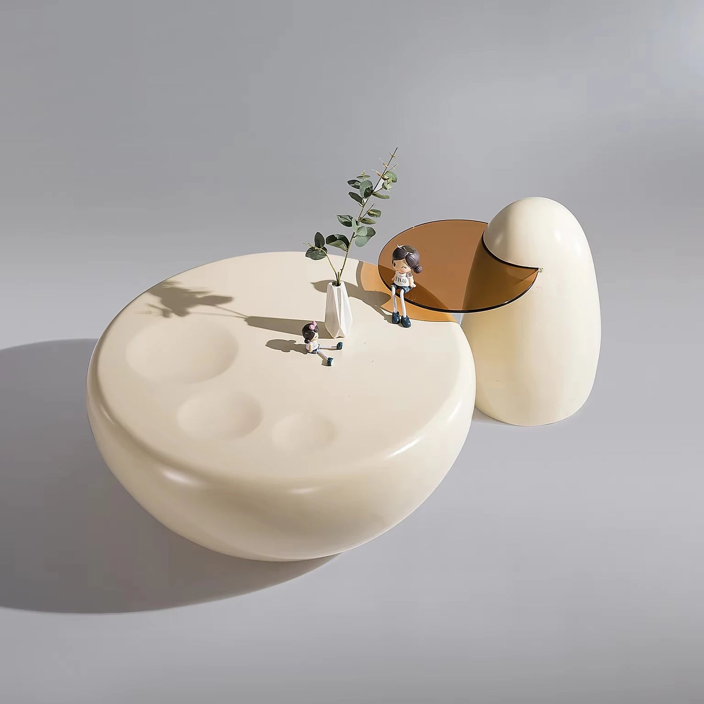 Nodic Modern Nest Coffee Table Set Cream White Hot Tempered Glass Drum Cute Metal Center Table Living Room Furniture