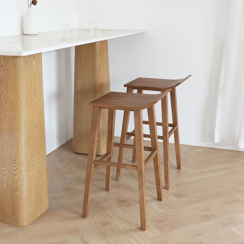 Modern simple American home custom high bar stool pure solid wood coffee chair kitchen restaurant hotel wood bar stool