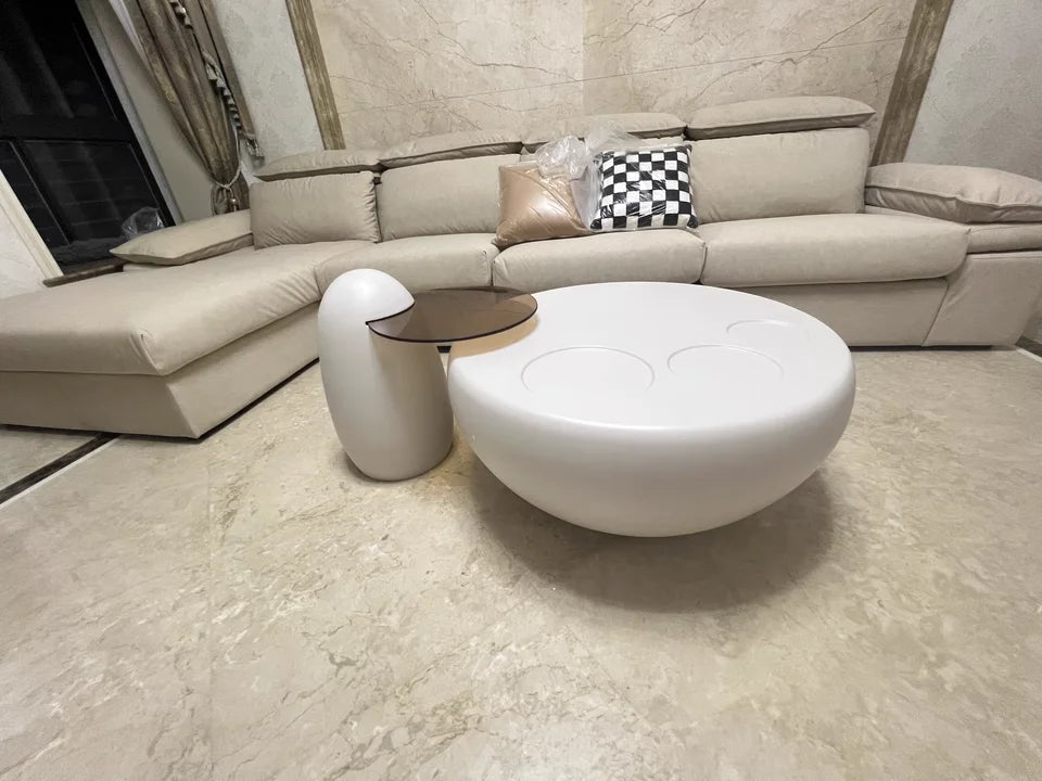 Nodic Modern Nest Coffee Table Set Cream White Hot Tempered Glass Drum Cute Metal Center Table Living Room Furniture
