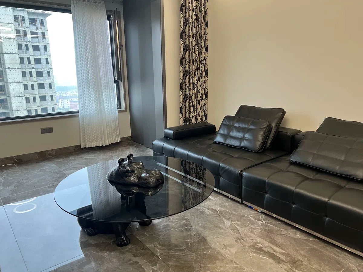 Hippo style glass top living room furniture indoor villa dedicated hippo apartment lobby coffee table loft coffee table