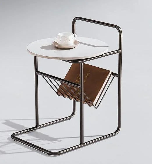 Ceramic top special shape carbon steel frame bookshelf side table living room furniture simple Italian home coffee table