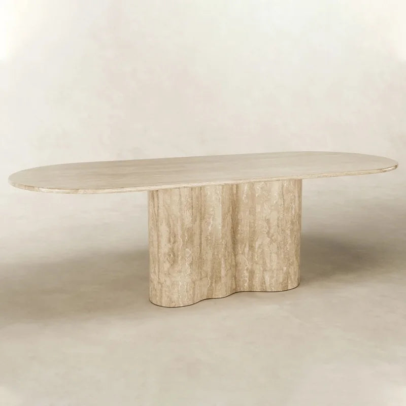 2025 version Wabi-Sabi rectangular natural travertine marble dining table solid modern small apartment long table