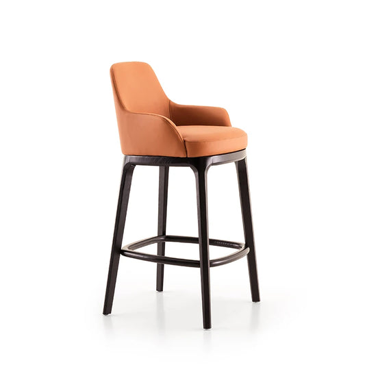 High quality modern Nordic kitchen and lounge counter chairs solid wood base microfiber leather restaurant coffee bar use