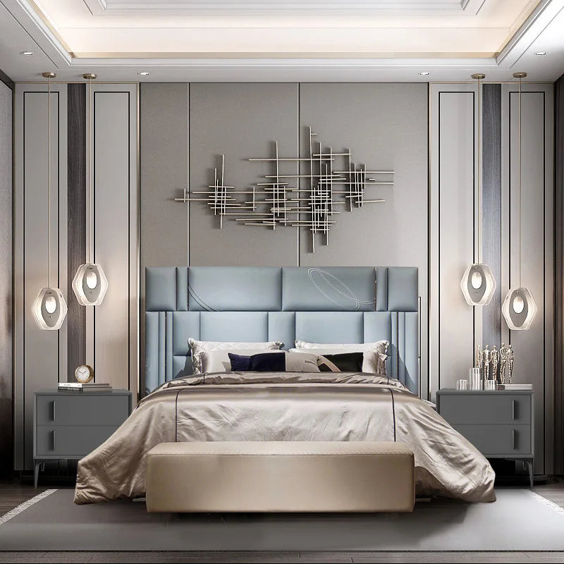 Italian luxury top leather high-end custom Italian design modern master bedroom large high back villa luxury bed