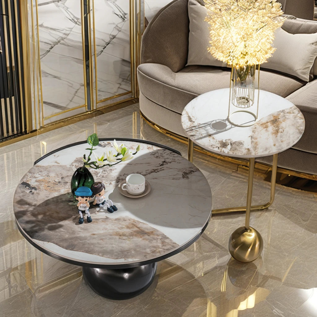 Modern luxury design interior furniture home living room casual coffee table set round ceramic stone coffee table