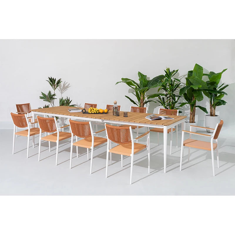 Teak Tabletop Aluminum Frame Furniture Hotel Restaurant Outdoor Garden Dining Table Set