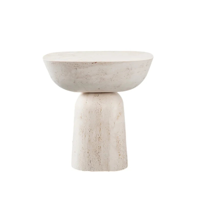 Nordic minimalist designer side table natural hand-carved travertine stone, for living room sofa or corner