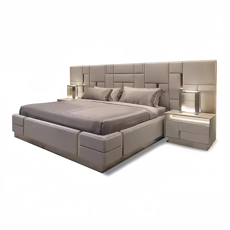 2025 New Design Luxury High-End High-Back Master Bedroom Modern Style Double Queen Villa Luxury Living