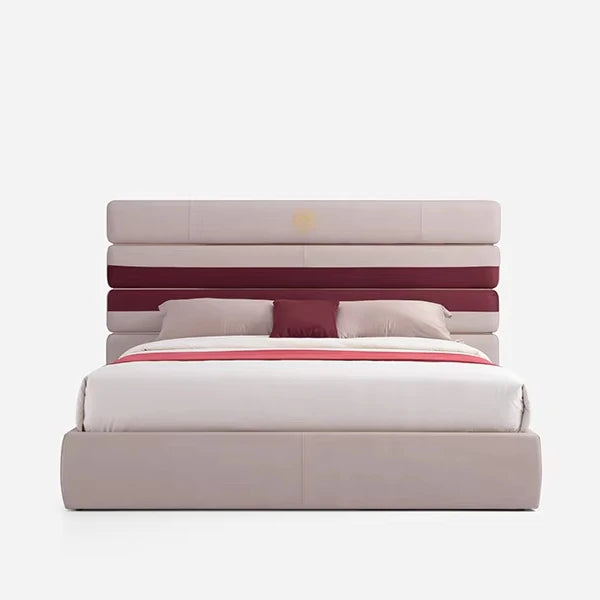 Modern Italian luxury style solid wood leather fabric king size bed soft and minimalist design, suitable for hotel or family bedroom furniture