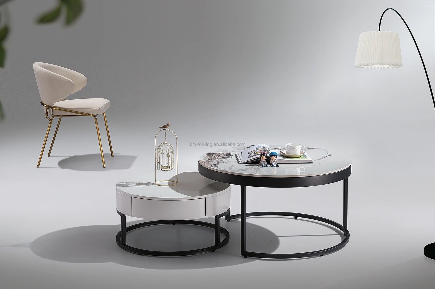 Gold base ceramic home living room furniture luxury combination coffee table set casual relaxation dining room low coffee table