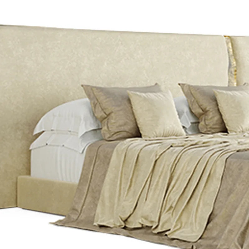 Modern White Head Board Bed Large Cork Frame with Leather Decorative Fabric Material Gold Crack Wide Bad