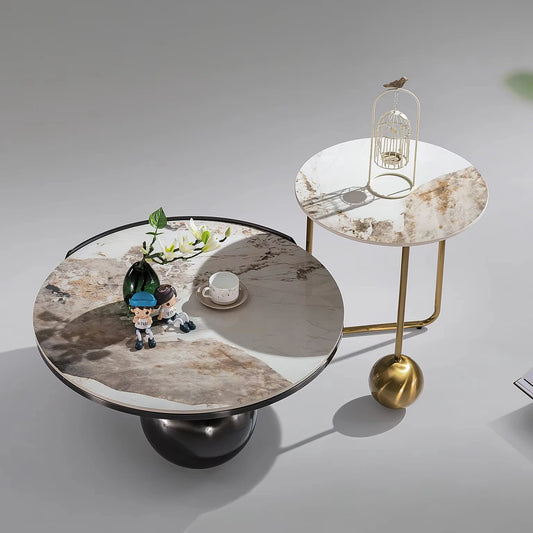 Modern luxury design interior furniture home living room casual coffee table set round ceramic stone coffee table