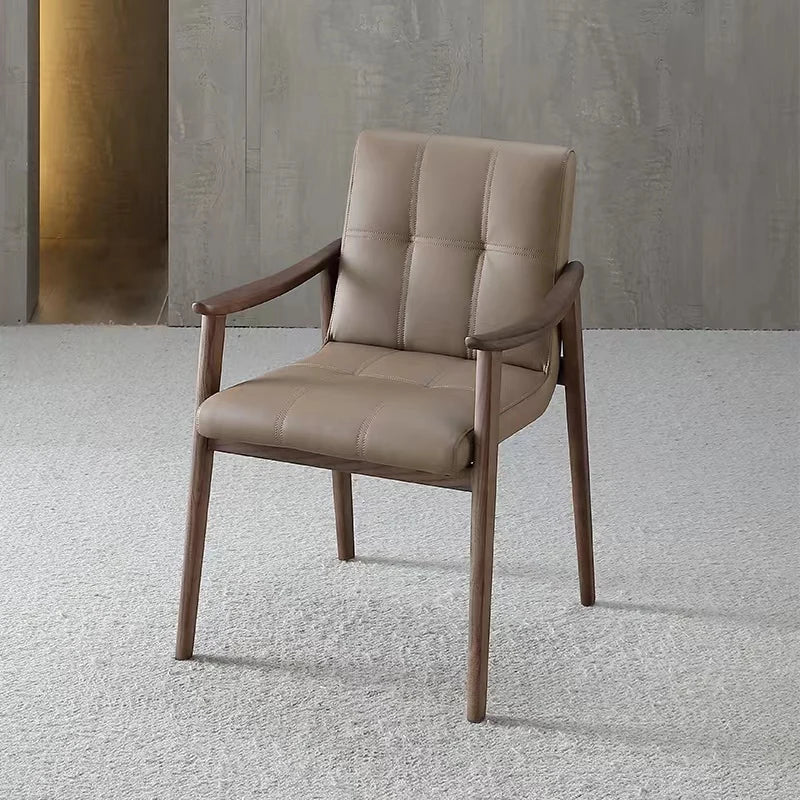 Italian modern minimalist style with leather arms, suitable for home or hotel furniture, solid wood dining chairs, suitable for apartments or villas
