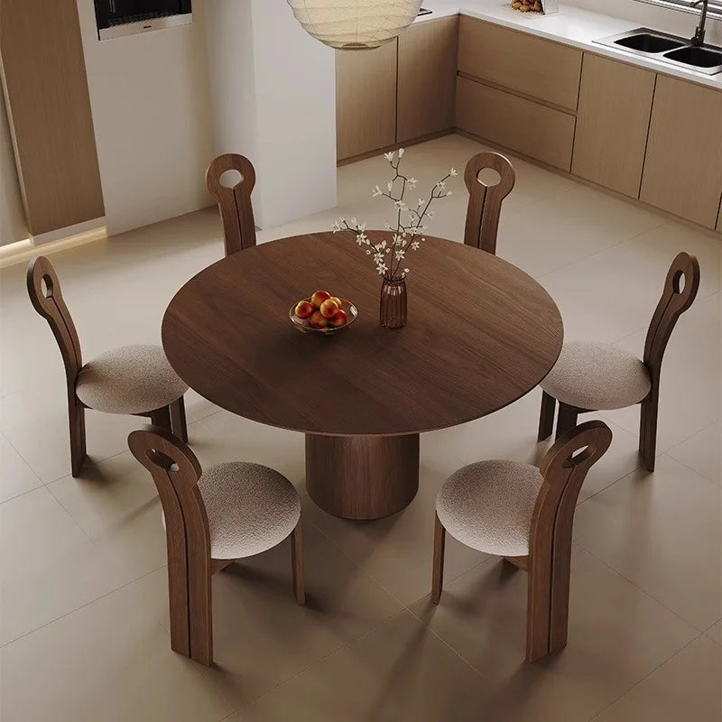 Modern mid-century style walnut style solid wood dining table and chair set for living room and dining room