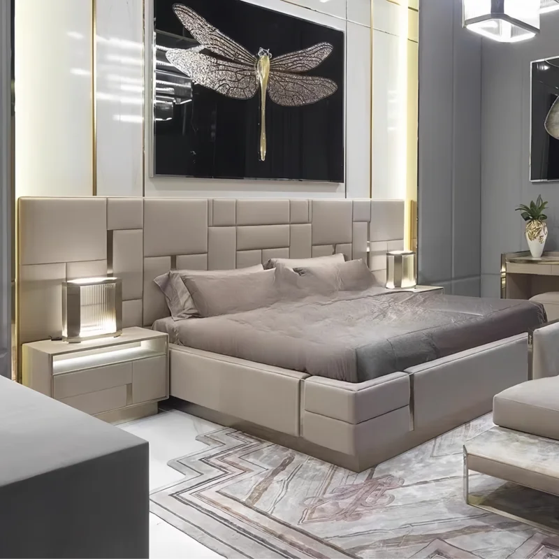 2025 New Design Luxury High-End High-Back Master Bedroom Modern Style Double Queen Villa Luxury Living