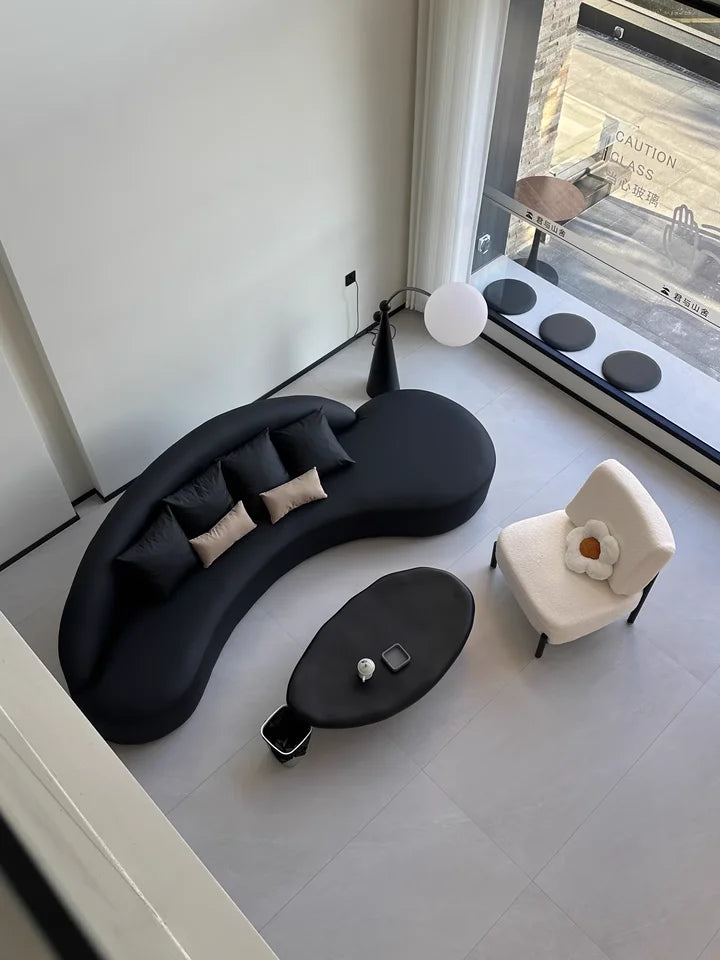 2024 Modern Nordic Design Beautiful FRP Furniture Black Pebble Low Coffee Table Wooden Oval Shape Simple Household