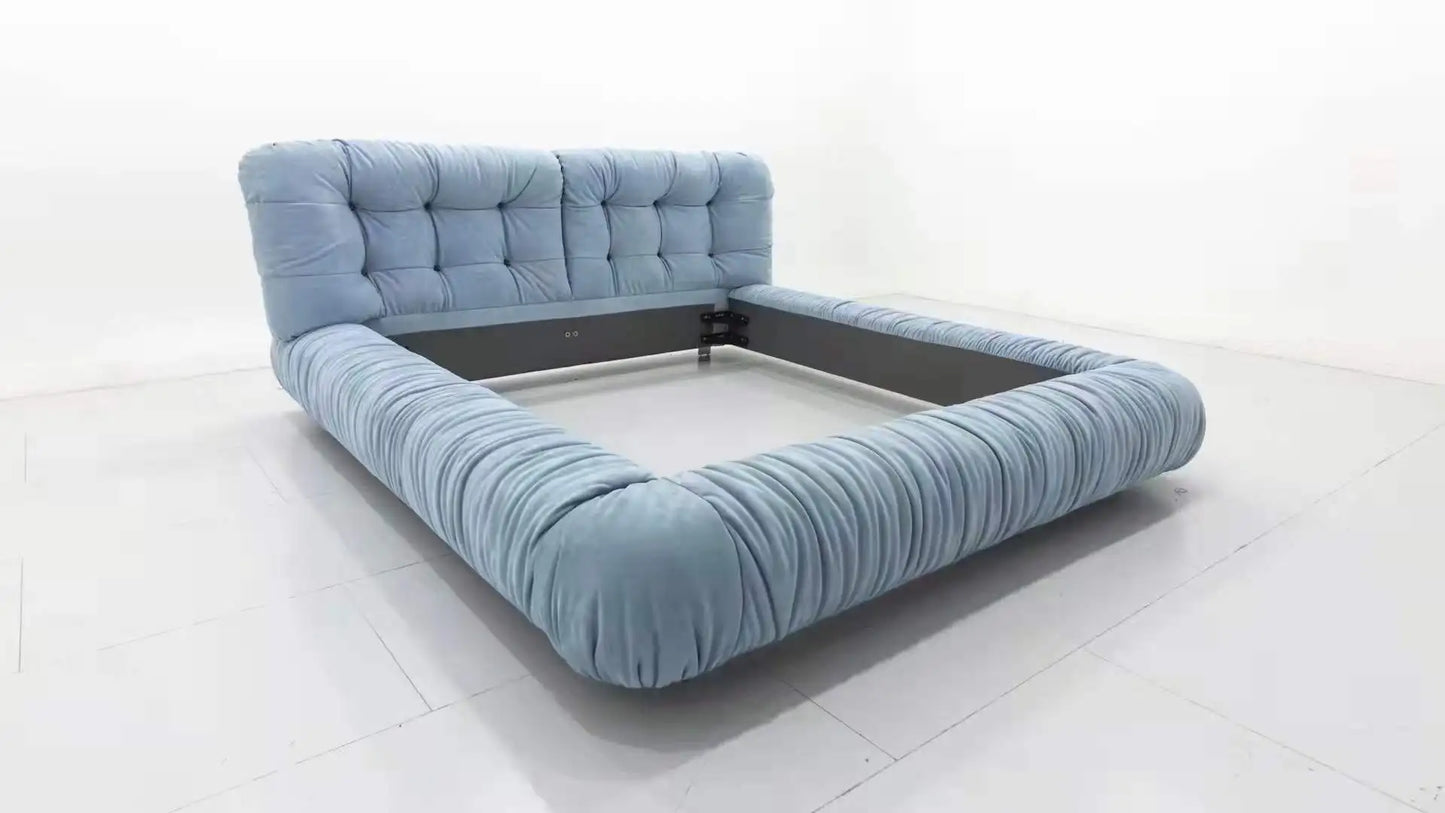 Italian Modern Double Bean Bed Fluffy Comfortable Simple Interior Villa Bedroom Cream Cloudy Room King Leather Bed