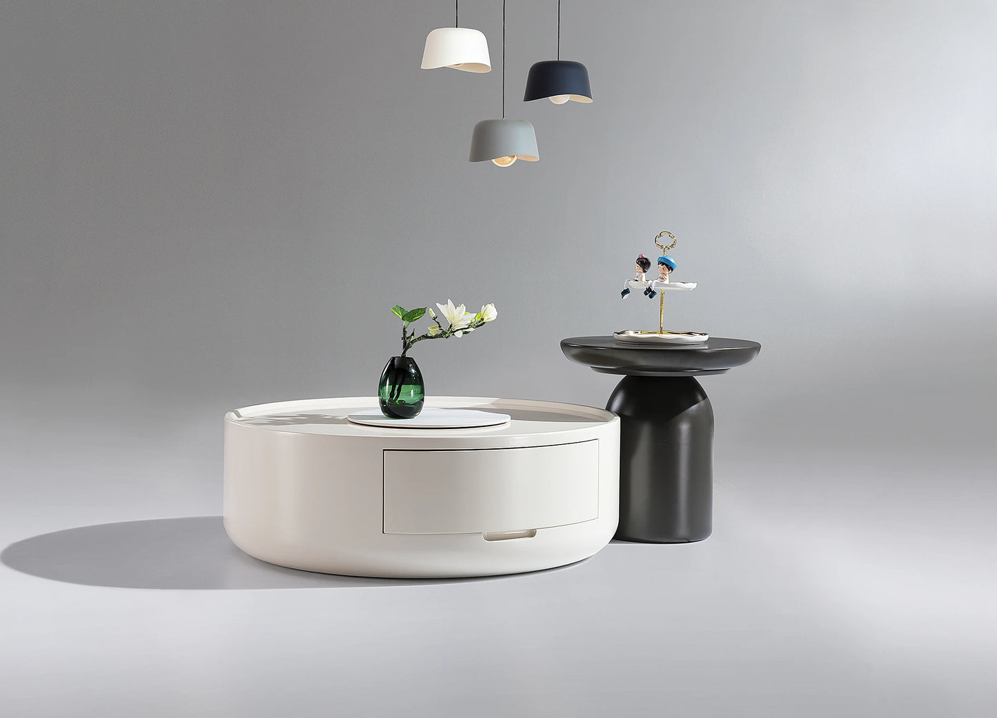New Round Coffee Table Set Living Room Furniture Ceramic Lights Luxury Design Villa Loft Drawer Home Coffee Table