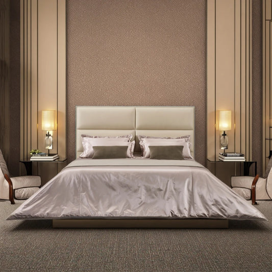 Italian design modern high-end luxury double bed king leather bed soft fabric master bedroom high quality wooden home