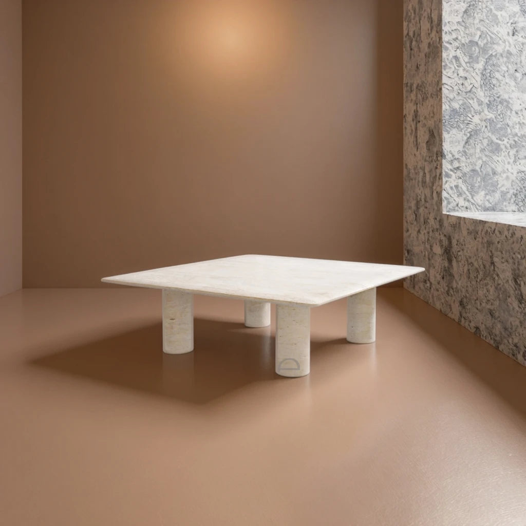Modern Scandinavian Normcore square sofa coffee table natural marble travertine high-end living room design