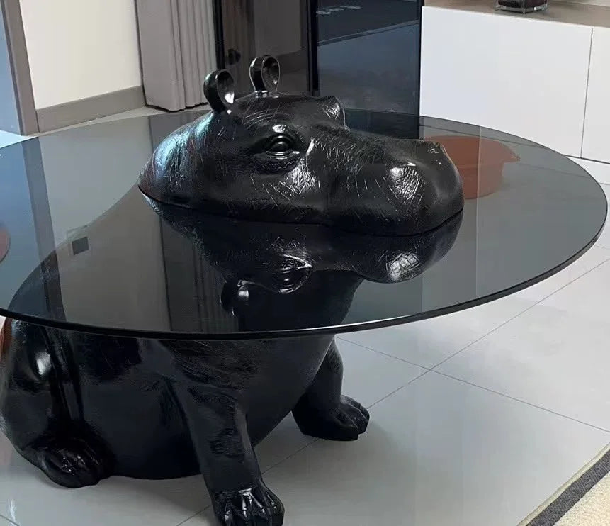Hippo style glass top living room furniture indoor villa dedicated hippo apartment lobby coffee table loft coffee table