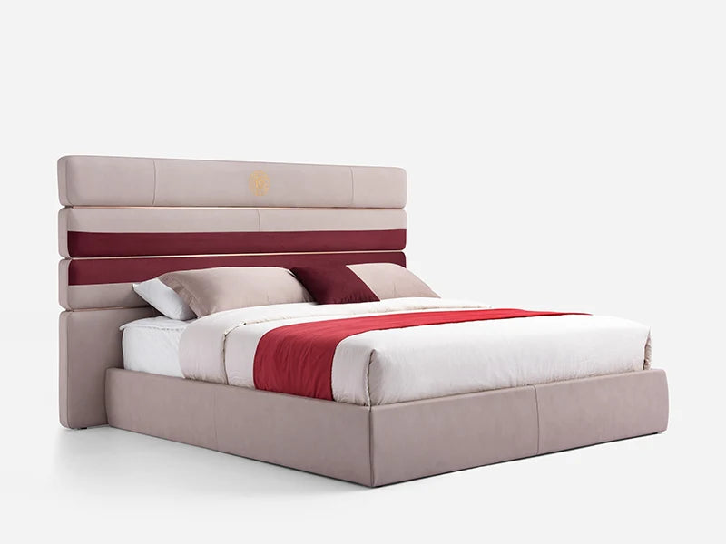Modern Italian luxury style solid wood leather fabric king size bed soft and minimalist design, suitable for hotel or family bedroom furniture