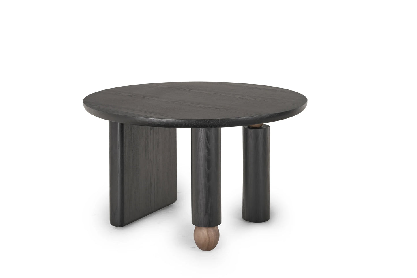 Modern minimalist Wabisabi design plywood frame round black ash wood home dining table set 6 stone material kitchen dining room