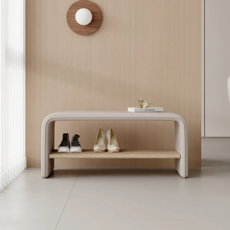 High-end modern entrance door solid wood shoe changing stool with integral entrance stool for fitting room household shoe cabinet