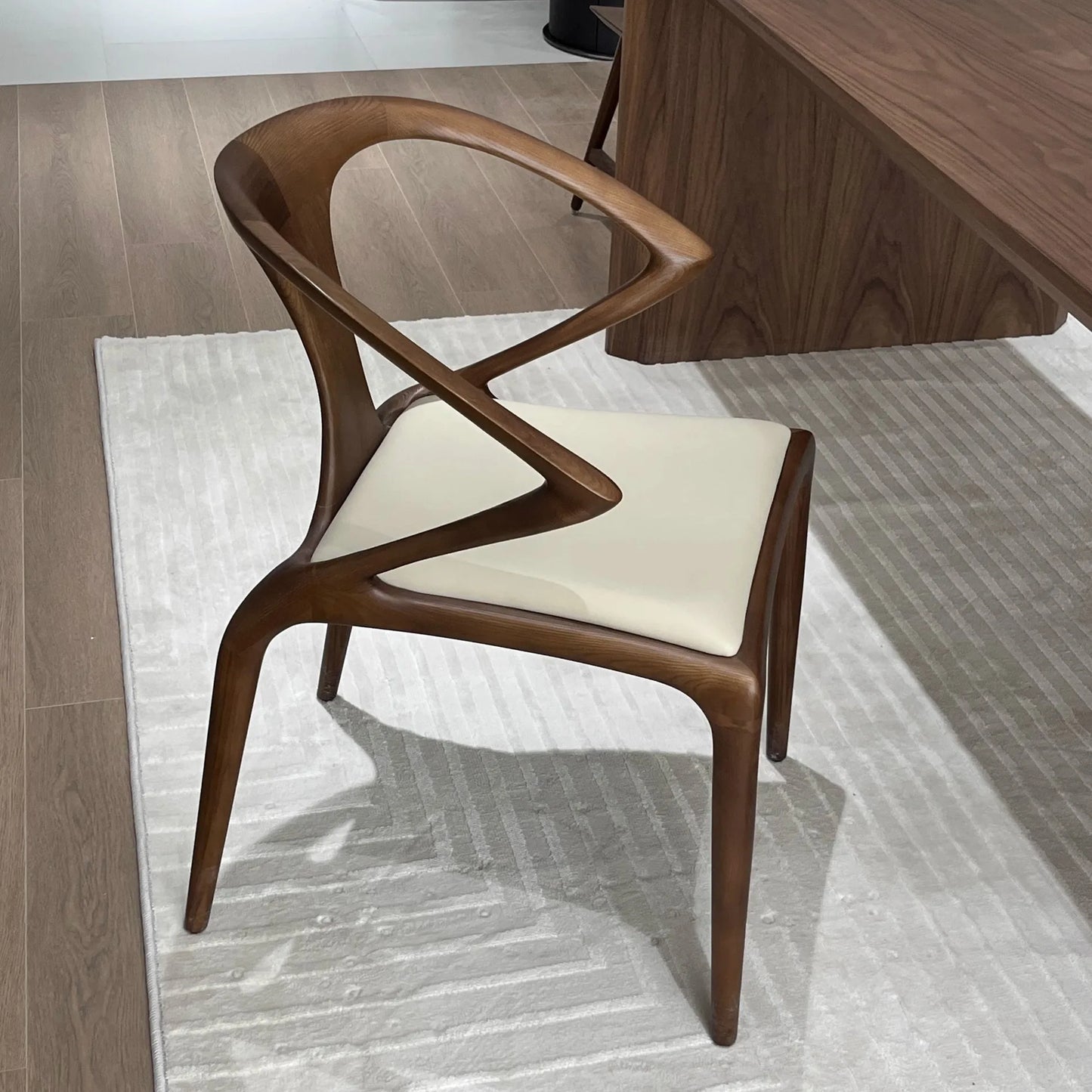 Nordic style comfortable sword chair home hotel leather dining chair creative backrest wooden solid wood seat