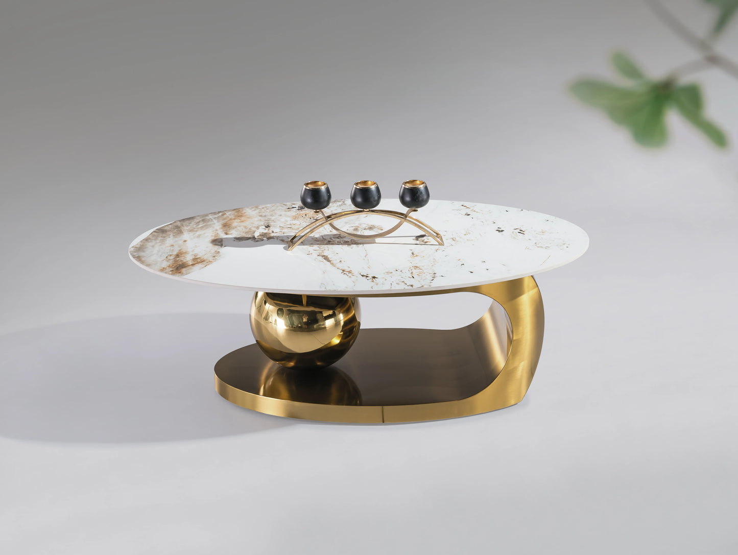 Gold base special design luxury VIP home villa oval coffee table modern living room furniture coffee table