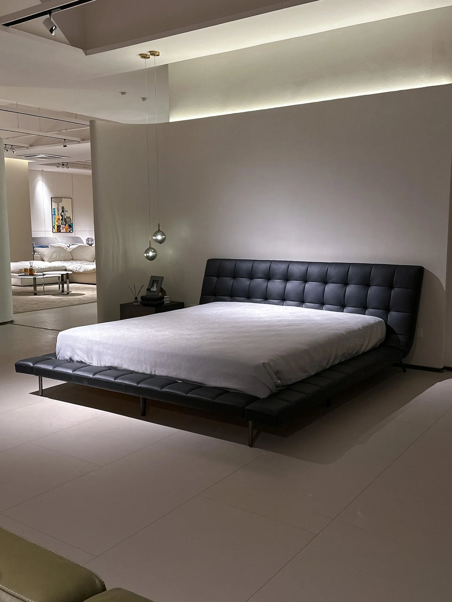 Modern Italian Design King Bed Textured Designer Leather Wood Frame, Bedroom Home Decor Lightweight Luxury