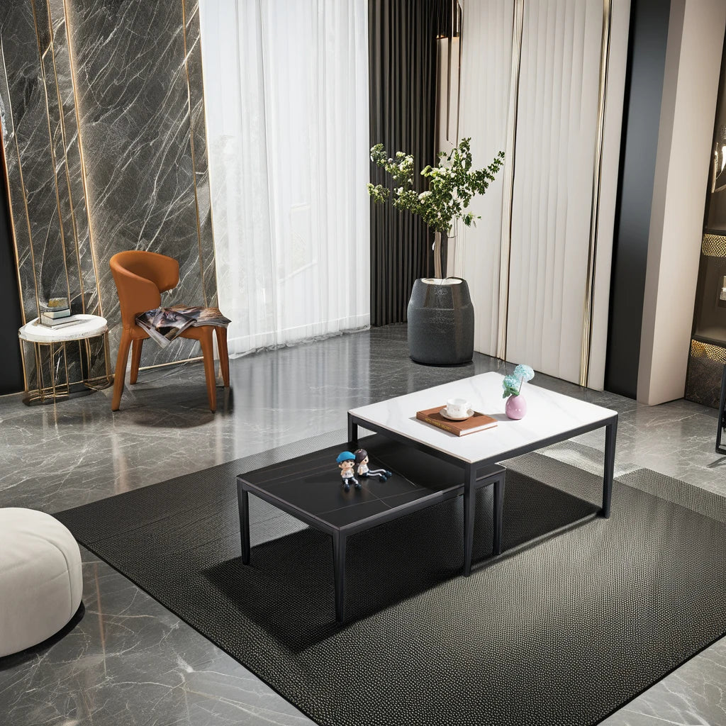Rectangle simple design apartment ceramic top coffee table, living room sofa set in front of simple hotel coffee table