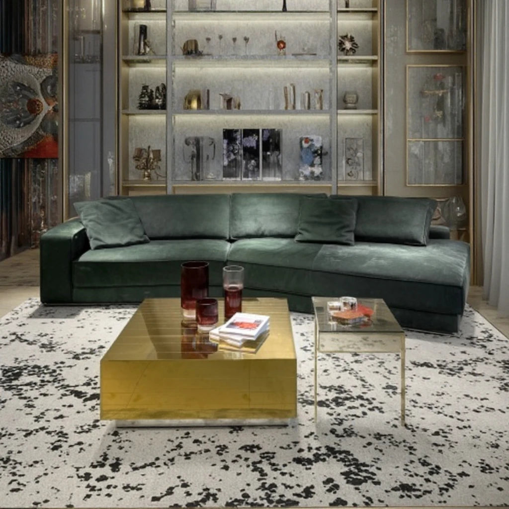 Stylish and minimalist living room combination sofa set with wooden legs, leather and velvet materials for bedroom and bathroom