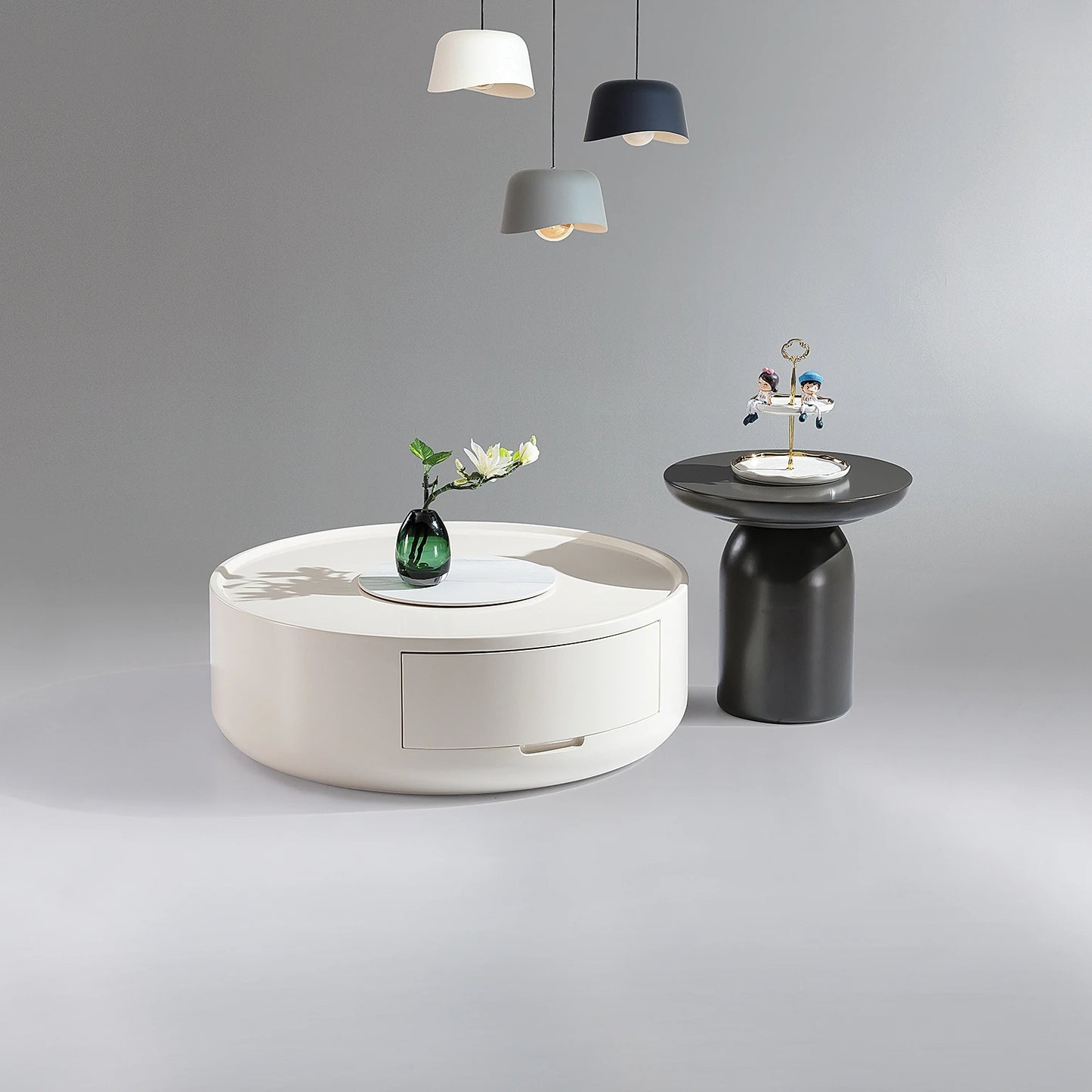 New Round Coffee Table Set Living Room Furniture Ceramic Lights Luxury Design Villa Loft Drawer Home Coffee Table