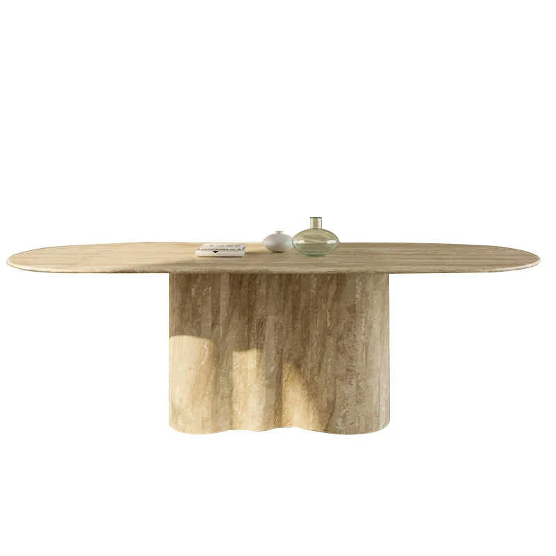 2025 version Wabi-Sabi rectangular natural travertine marble dining table solid modern small apartment long table