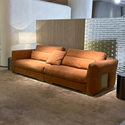 Modern ergonomic triple leather sofa set Modular corner furniture with velvet wooden legs for living room or villa