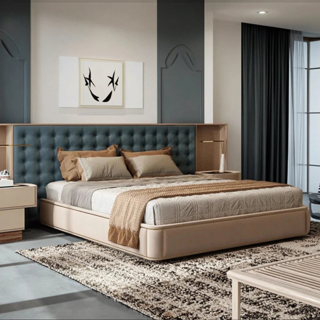 Italian designer luxury queen bed modern widescreen high-end atmosphere master bedroom villa wedding wooden frame bed
