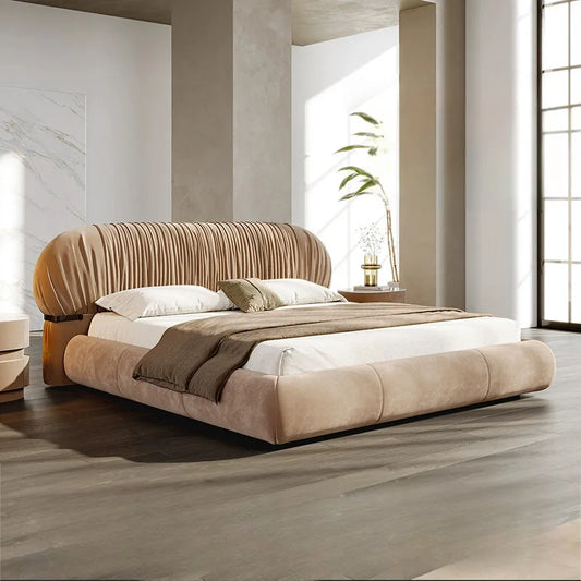 Italian Deluxe 1.8m Double Bed Light Fabric Frosted Leather Upholstered Bed Master Bedroom Including Storage
