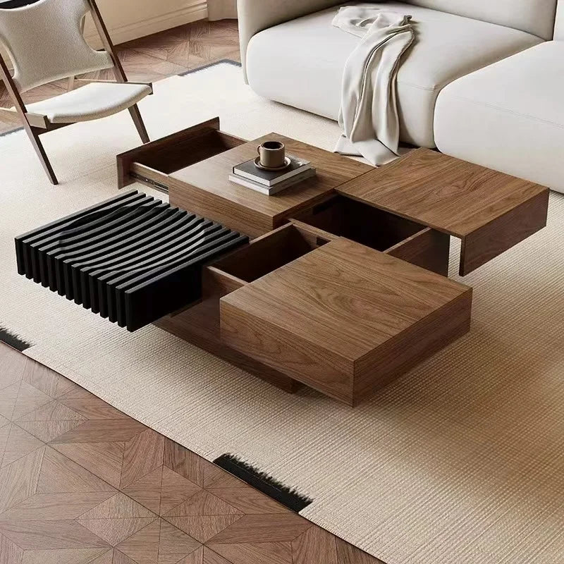 Mid-century modern walnut bark square side table solid wood frame European office cafe living room furniture
