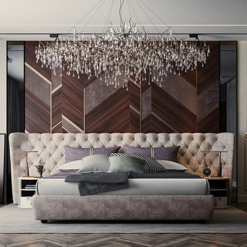 Italian Modern Designer Premium Leather Art Bedroom Furniture Lightweight Luxury Frosted Leather Master Bedroom King Bed
