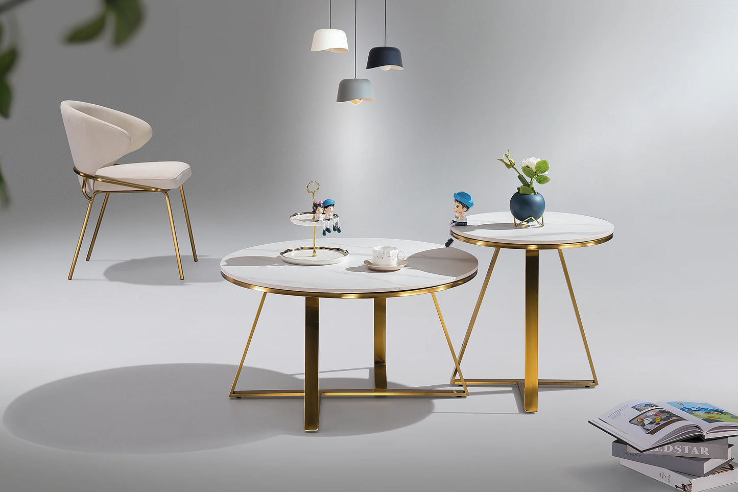 Modern Coffee Table Set Big and Small Round Shape 80+50cm Living Room Furniture Italian Design Modern Bedroom Vip Tea Table