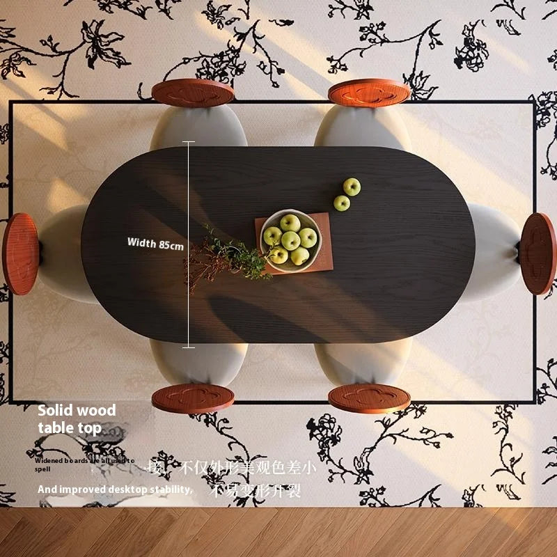 French Modern Special Design Restaurant Set Solid Wood Dining Table American Black Grey Wood Oval Home Dining Table