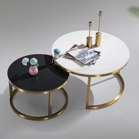 2 round combination living room furniture modern style ceramic metal base coffee table office casual coffee table home