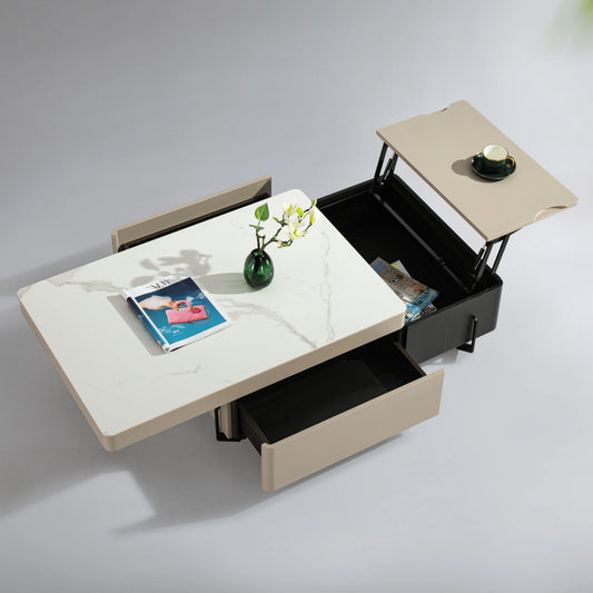 Functional Cabinet Light Luxury Italian Design Ceramic Villa Living Room Coffee Table Loft Apartment Tea Table with Drawer
