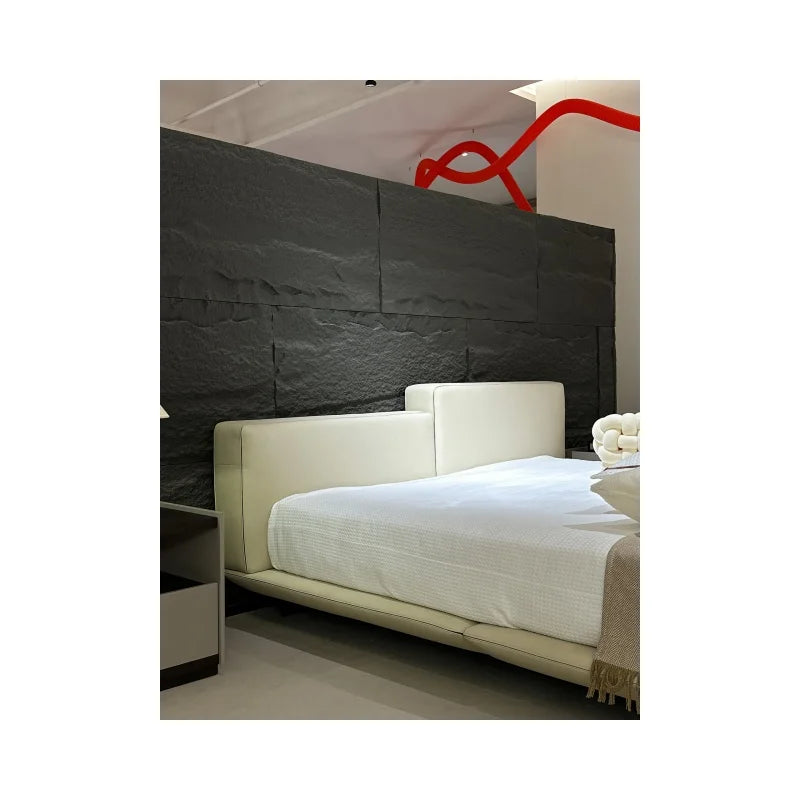 Comfortable Modern Italian Style Leather Double Bed Bedroom High Low Tofu Design Home Fabric Furniture