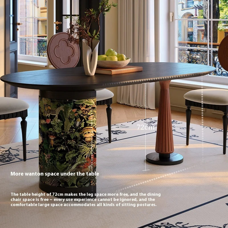 French Modern Special Design Restaurant Set Solid Wood Dining Table American Black Grey Wood Oval Home Dining Table