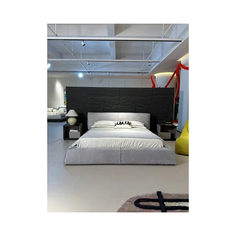 Customizable Modern Design Storage Bed Relaxing Grey Velvet Fabric Italian Style Wood Frame Leather Double Bed Multifunctional