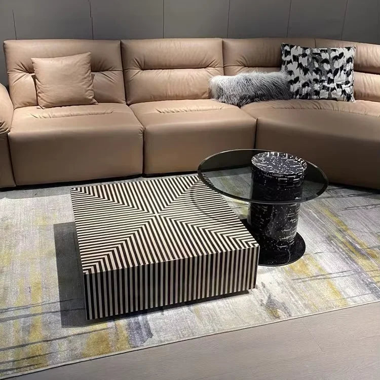 Italian modern simple square zebra stripe tempered glass coffee table large and small combination center coffee table