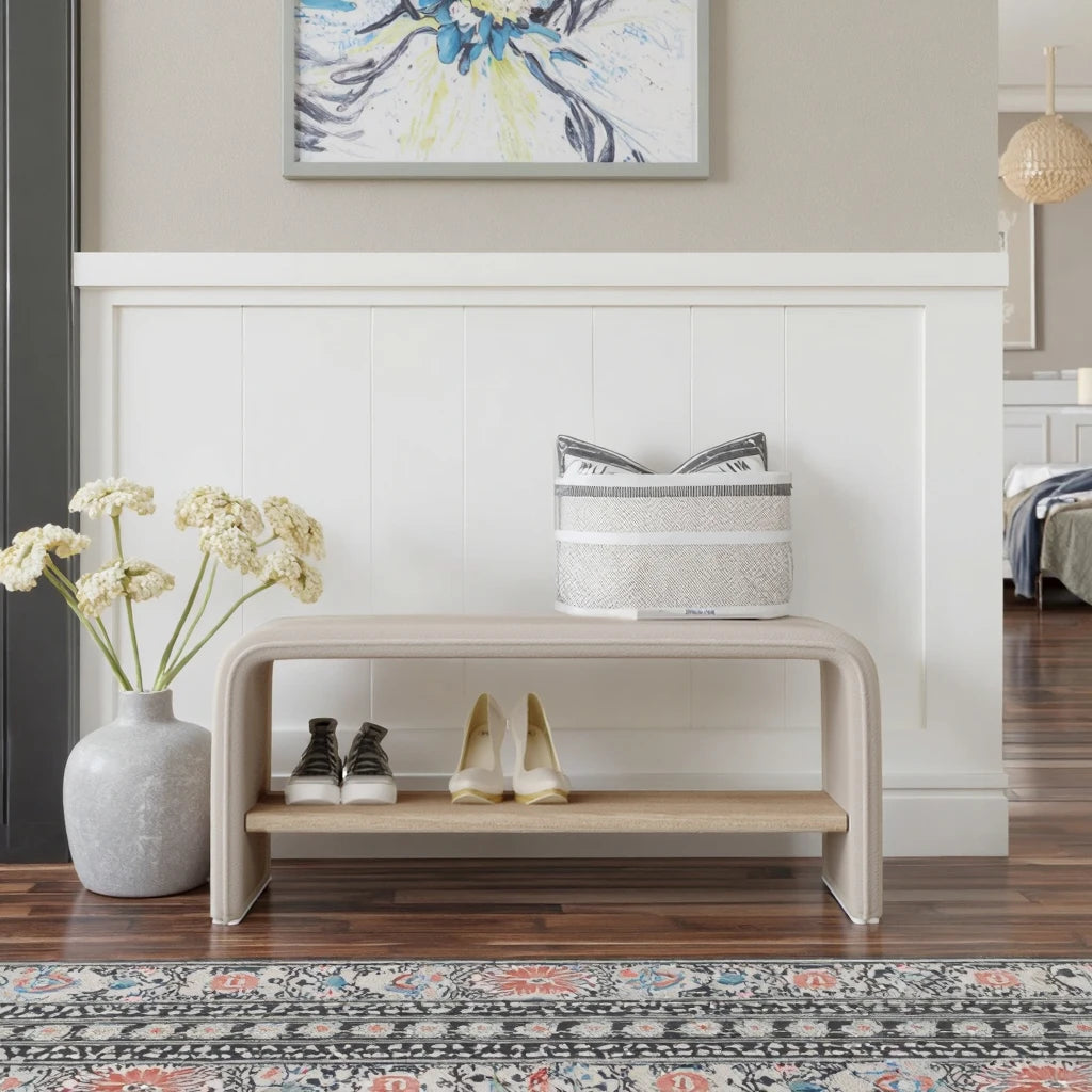 High-end modern entrance door solid wood shoe changing stool with integral entrance stool for fitting room household shoe cabinet