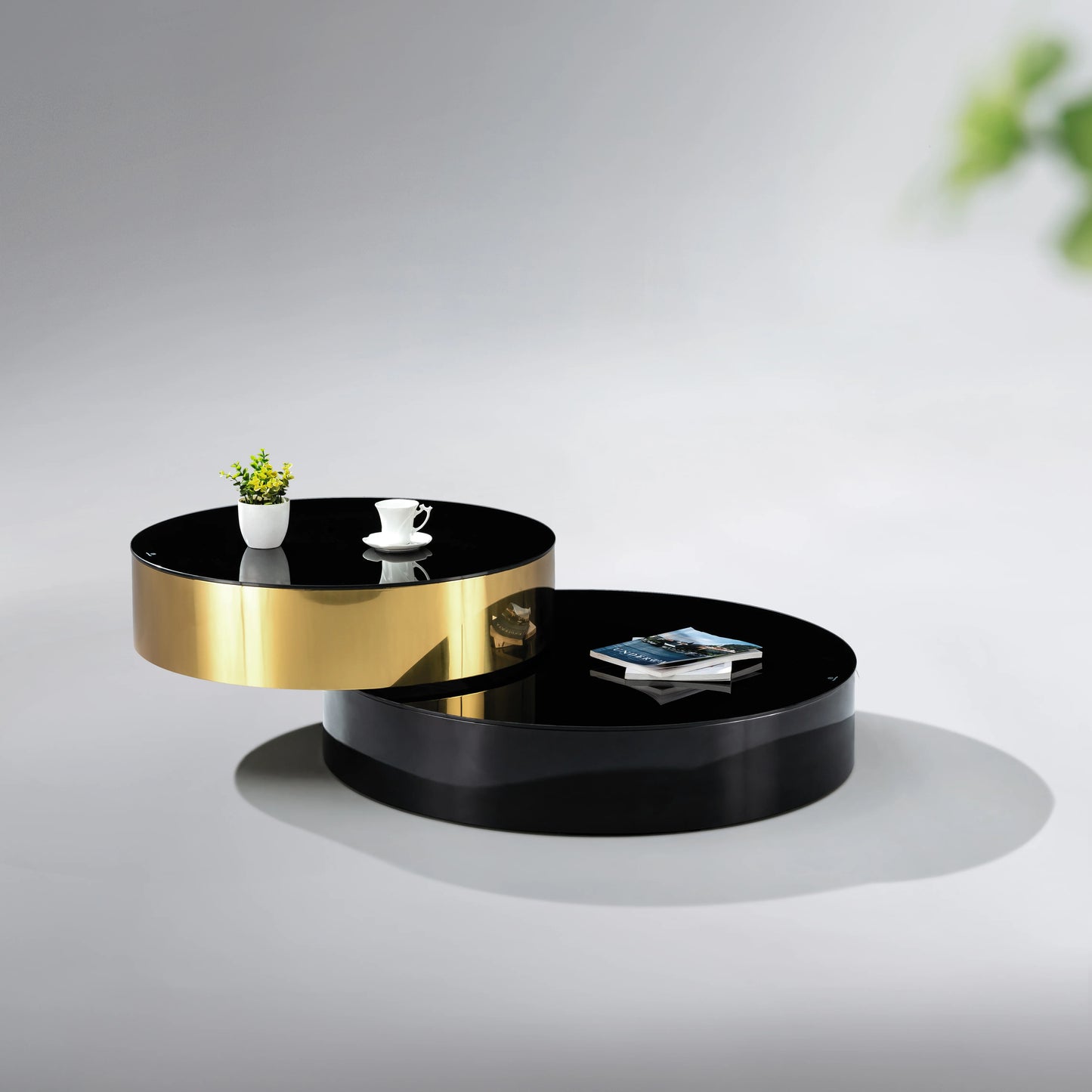 Italian design 360 degree rotating stainless steel villa coffee table round gold glass top apartment hotel VIP coffee table